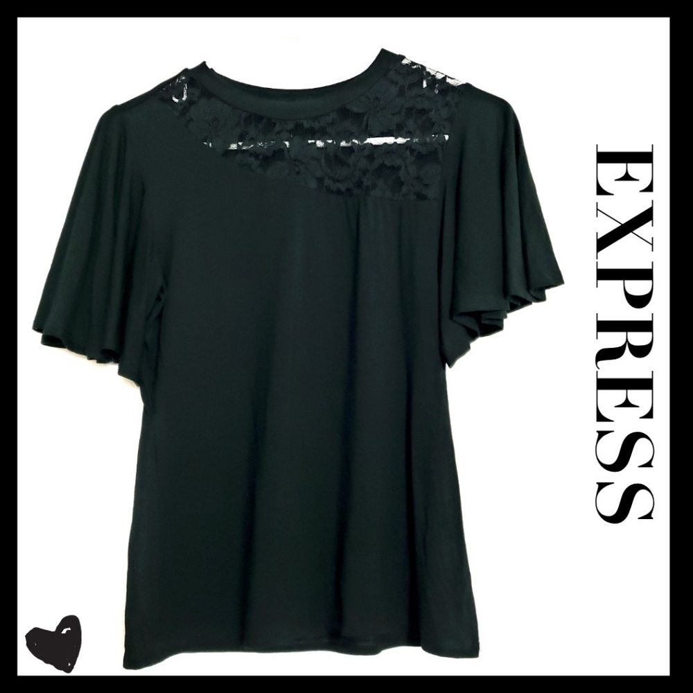 (NWT)EXPRESS:Size:SP/Black Soft Tee w/ Lace detail
